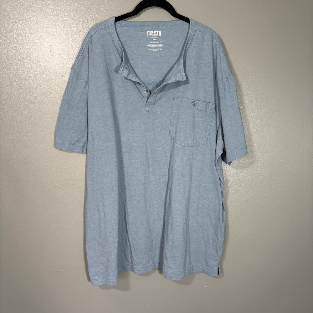 Duluth Trading Company Men's Blue Henley Pocket Tee - Size 2XL - Short Sleeves
